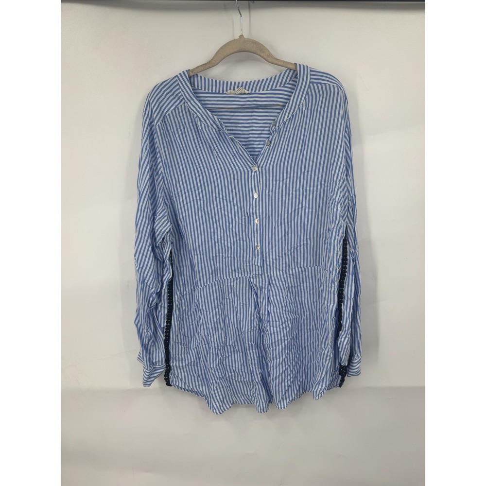 Jane & Delancy 1/2 Button Striped Tunic Top Women 2X Blue Beach Minimalist Coast